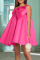 Pink Celebrities Solid Split Joint With Bow O Neck A Line Dresses