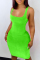 Fluorescent Green Sexy Casual Solid Basic Square Collar Vest Dress