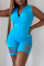 Blue Sexy Casual Solid Ripped Zipper Collar Skinny Romper