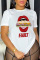 White Fashion Street Print Patchwork O Neck T-Shirts