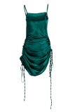 Green Fashion Sexy Solid Draw String Spaghetti Strap A Line Dresses