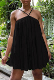 Black Sexy Solid Patchwork Halter Dresses