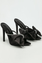 Black Fashion Sexy Elegant Split Joint With Bow Opend Out Door Wedges Shoes