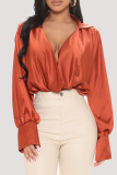Orange Fashion Casual Solid Basic V Neck Tops