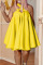 Yellow Sexy Solid Patchwork Halter A Line Dresses