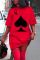 Red Casual Print Split Joint O Neck Straight Dresses