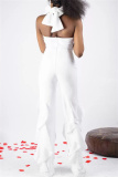 White Sexy Casual Solid Patchwork Backless Turtleneck Regular Jumpsuits