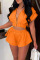 Orange Fashion Casual Solid Basic Zipper Collar Short Sleeve Two Pieces