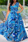 Royal Blue Casual Sweet Print Split Joint V Neck Straight Dresses