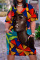 Multicolor Casual Street Print Split Joint V Neck Straight Dresses