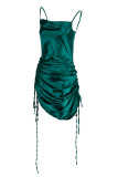 Green Fashion Sexy Solid Draw String Spaghetti Strap A Line Dresses
