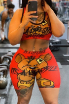 Orange Casual Sportswear Print Vests O Neck Sleeveless Two Pieces