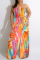 Orange Sexy Casual Print Backless Strapless Regular Jumpsuits