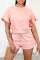 Pink Fashion Casual Solid Basic O Neck Short Sleeve Two Pieces