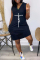 Black Fashion Casual Print Pocket V Neck Vest Dress