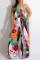 Black Red Sexy Casual Print Backless Strapless Regular Jumpsuits