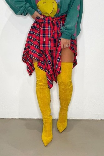 Red Fashion Street Plaid Print Bandage Patchwork Asymmetrical High Waist Type A Full Print Bottoms