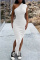 White Fashion Sexy Solid Slit Oblique Collar Long Dress
