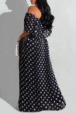 Black Fashion Casual Dot Print Backless Off the Shoulder Long Dress Dresses