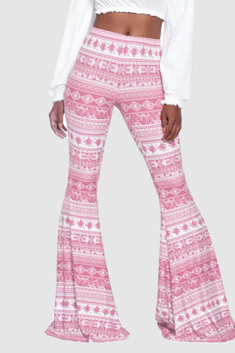 Pink Casual Street Print Patchwork Boot Cut High Waist Speaker Full Print Bottoms
