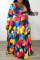 Multicolor Fashion Casual Print Basic V Neck Long Sleeve Plus Size Dresses