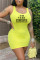 Yellow Sexy Casual Letter Print Basic O Neck Vest Dress