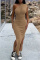 Khaki Fashion Sexy Solid Slit Oblique Collar Long Dress