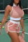Pink Sexy Casual Patchwork Solid See-through Mesh Turndown Collar Sleeveless Two Pieces
