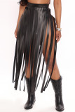 Black Fashion Sexy Solid Tassel Bandage Backless Halter Sleeveless Two Pieces