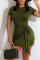 Army Green Sexy Solid Bandage Split Joint Fold O Neck Pencil Skirt Dresses