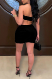 Black Fashion Sexy Solid Bandage Backless Strapless Sleeveless Two Pieces