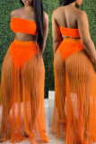Orange Fashion Sexy Solid Patchwork Backless Strapless Sleeveless Two Pieces Swimwears