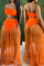 Orange Fashion Sexy Solid Split Joint Backless Strapless Sleeveless Two Pieces Swimwears