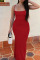 Red Sexy Solid Patchwork Spaghetti Strap Sling Dress Dresses