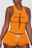 Orange Sexy Sportswear Print Patchwork O Neck Sleeveless Two Pieces