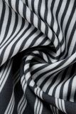 Black Gray Fashion Casual Striped Print Patchwork Frenulum Turndown Collar Shirt Dress (Without Belt)