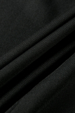 Black Fashion Casual Letter Print Basic V Neck Short Sleeve Dress
