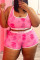 Pink Fashion Casual Print Basic U Neck Plus Size Two Pieces