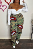 Red Fashion Casual Camouflage Print Sequins Patchwork Regular High Waist Trousers
