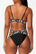 Black Fashion Sexy Letter Print Hollowed Out Split Joint Backless Swimwears (With Paddings)