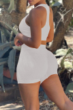 White Sexy Casual Solid Backless U Neck Sleeveless Two Pieces