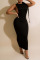 Black Sexy Solid Split Joint O Neck One Step Skirt Dresses