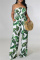 White Fashion Sexy Print Backless Strapless Regular Jumpsuits
