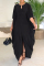 Black Fashion Casual Solid Hollowed Out O Neck Irregular Dress