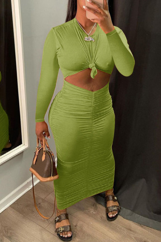 Green Sexy Casual Solid Fold O Neck Long Sleeve Two Pieces
