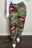 Red Fashion Casual Camouflage Print Sequins Patchwork Regular High Waist Trousers