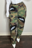 Blue Fashion Casual Camouflage Print Sequins Patchwork Regular High Waist Trousers