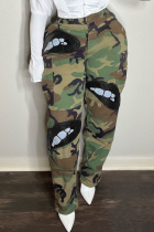 Black Fashion Casual Camouflage Print Sequins Split Joint Regular High Waist Trousers