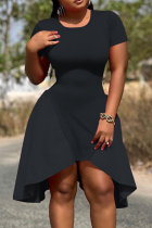 Black Sexy Solid Split Joint O Neck Irregular Dress Dresses