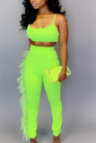 Fluorescent green Sexy Sling Tops Tight Trousers Two-piece Set